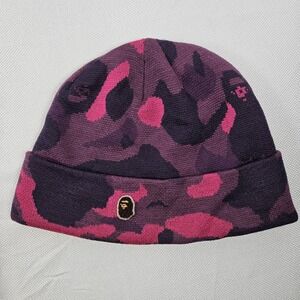 BAPE Color Camo Beanie Purple Pink A Bathing Ape Head Knit Hat Cap Streetwear